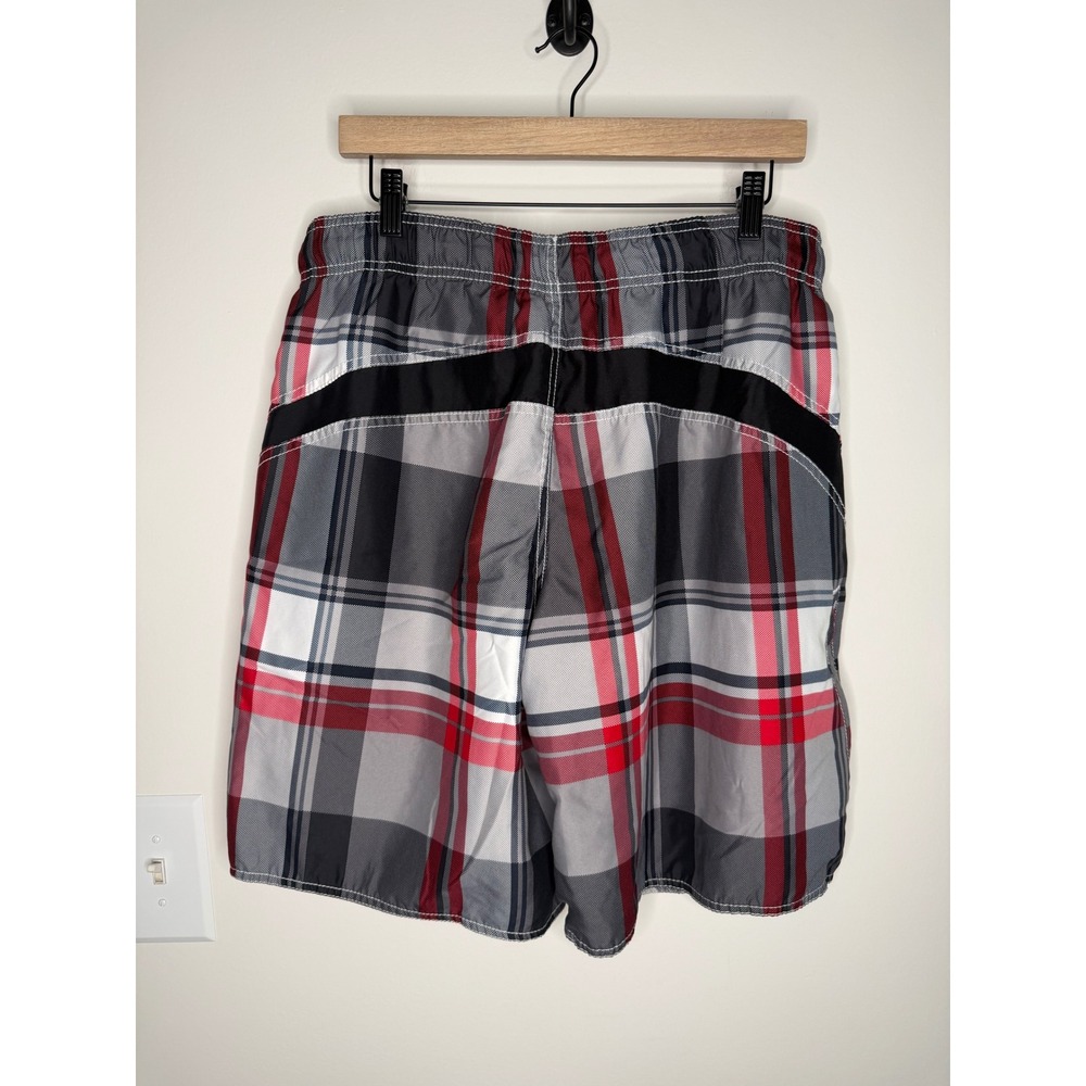 Vintage Y2K OP Ocean Pacific Mens Surf Red Plaid Board Shorts Swim Trunks Medium - Picture 2 of 6